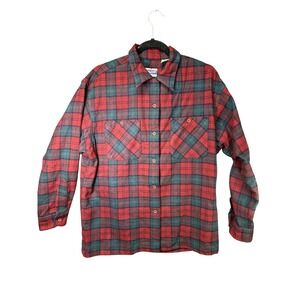 Vintage Pendleton Shirt Mens‎ Large Red Green Wool Plaid Flannel USA Button Up